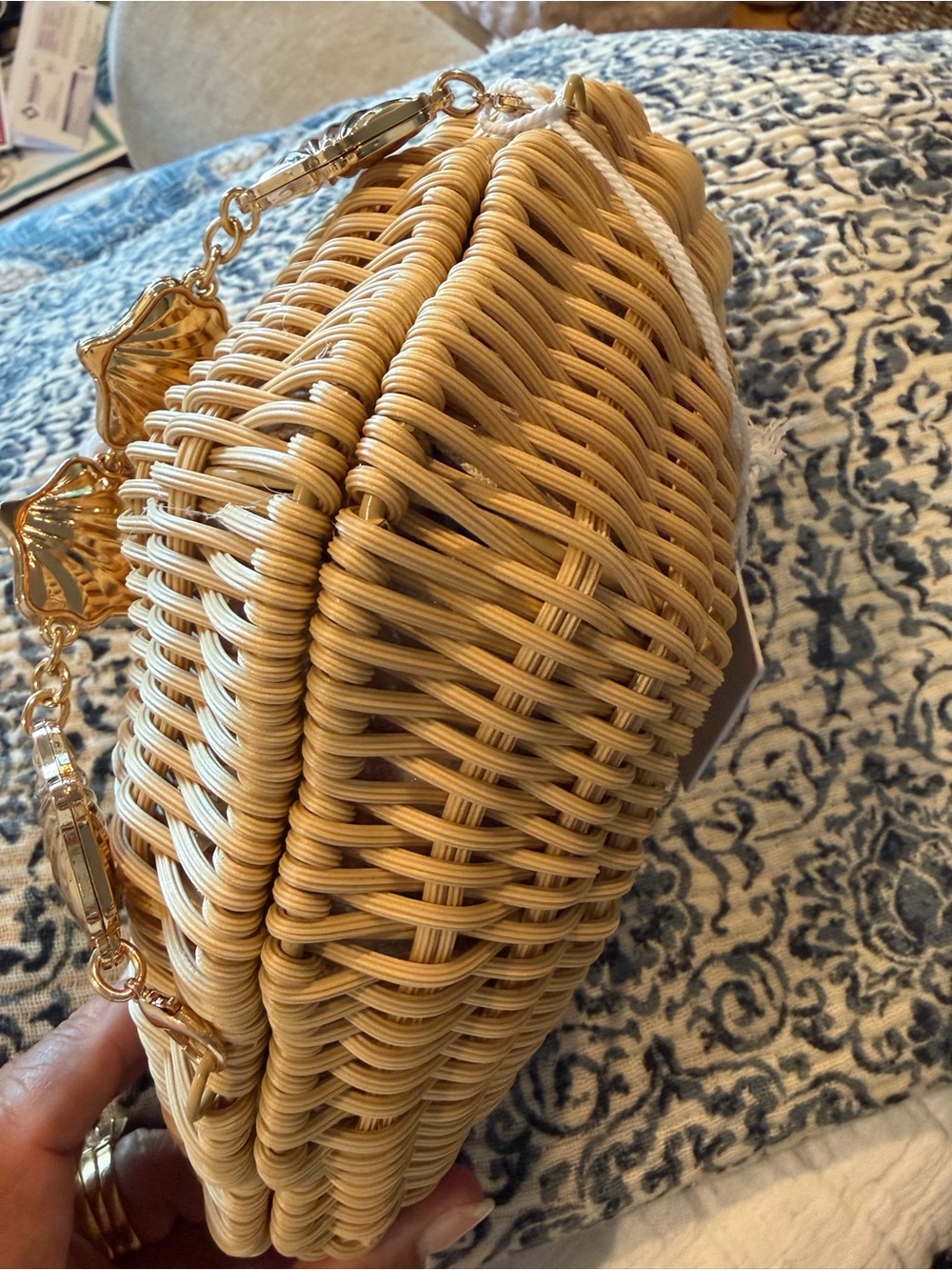 Haute Hippie Natural Rattan Woven Clutch with Gold Chain Detail - Picture 5 of 7